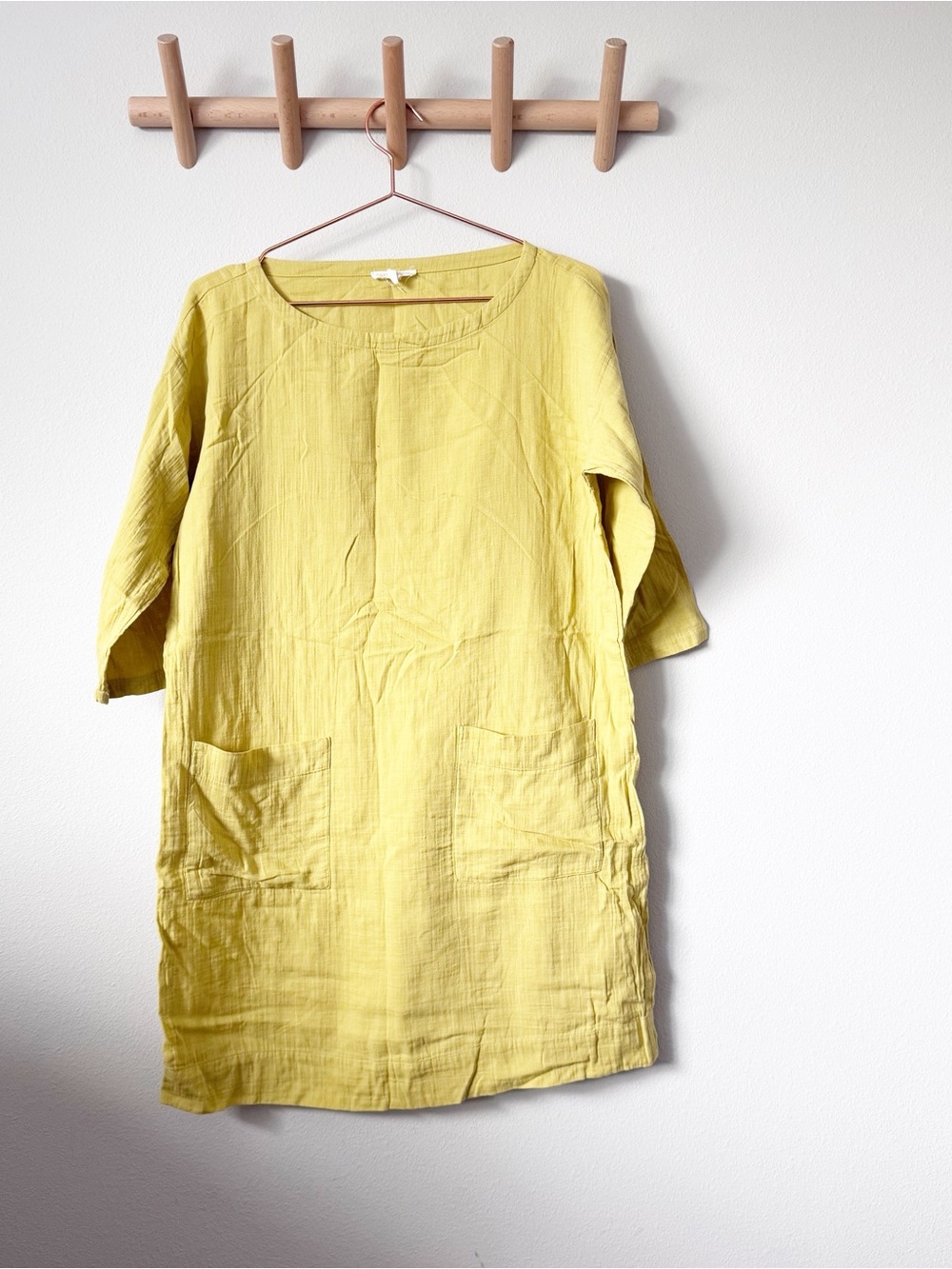 Eileen Fisher Yellow Scoop Neck Tunic with Front Pockets - Picture 1 of 9
